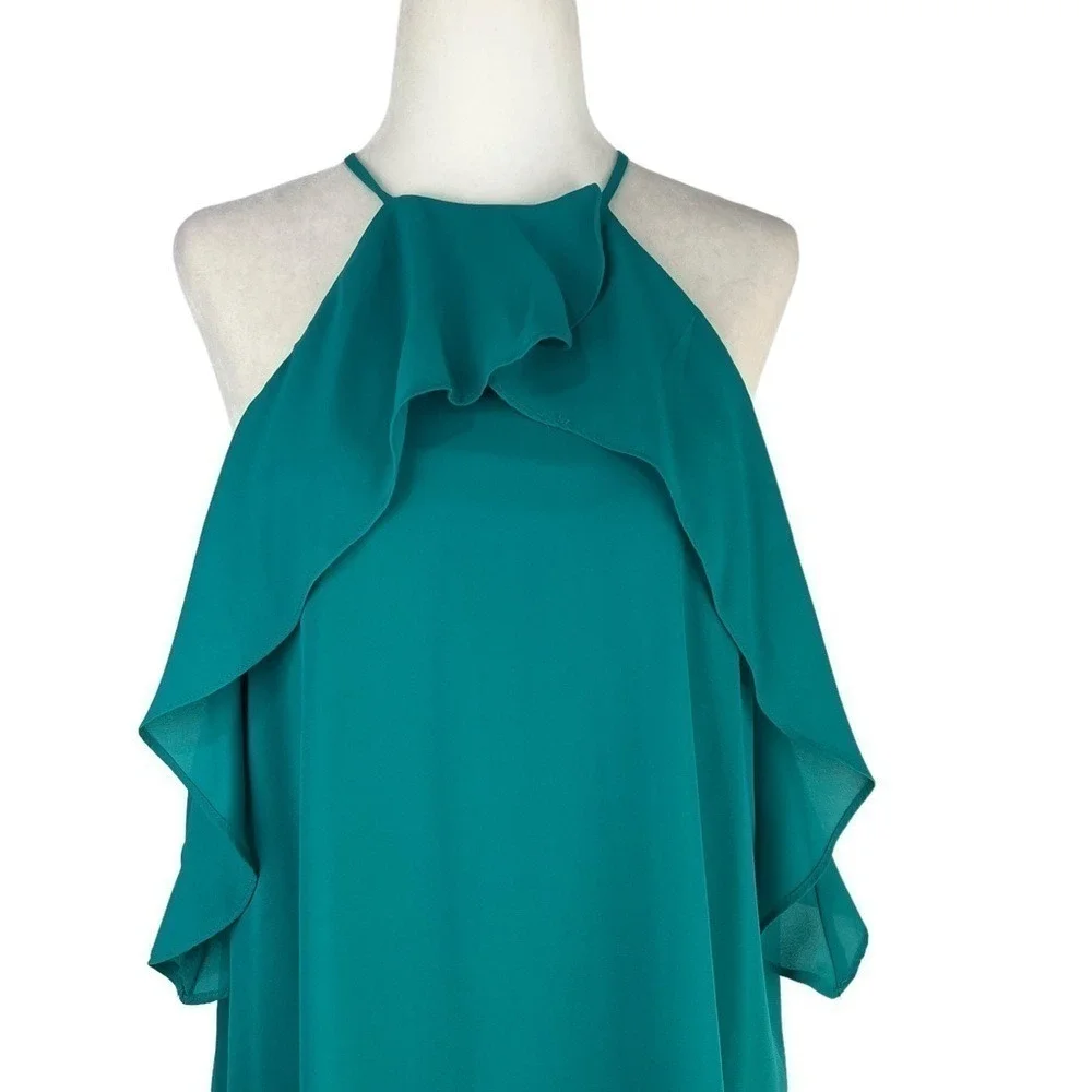 NSR Napean Sea Rd Teal Halter Ruffle Cold Shoulder‎ Dress Medium NWT